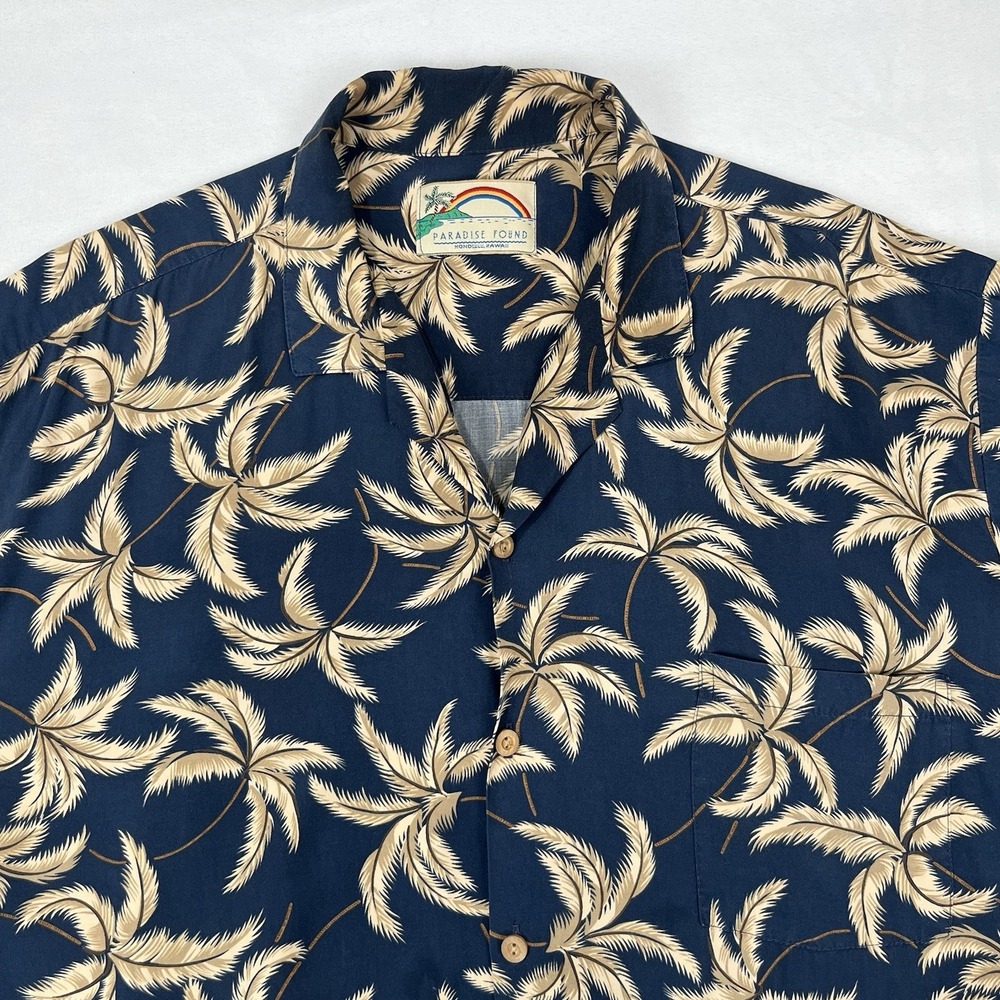 Paradise Found Hawaiian Shirt‎ XL Blue Palm Trees Tom Selleck Magnum PI Vtg 80s